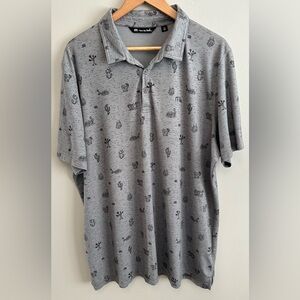 Travis Mathew Mens Grey Cactus Print Size XXL Polo Shirt Pima Cotton/Polyester